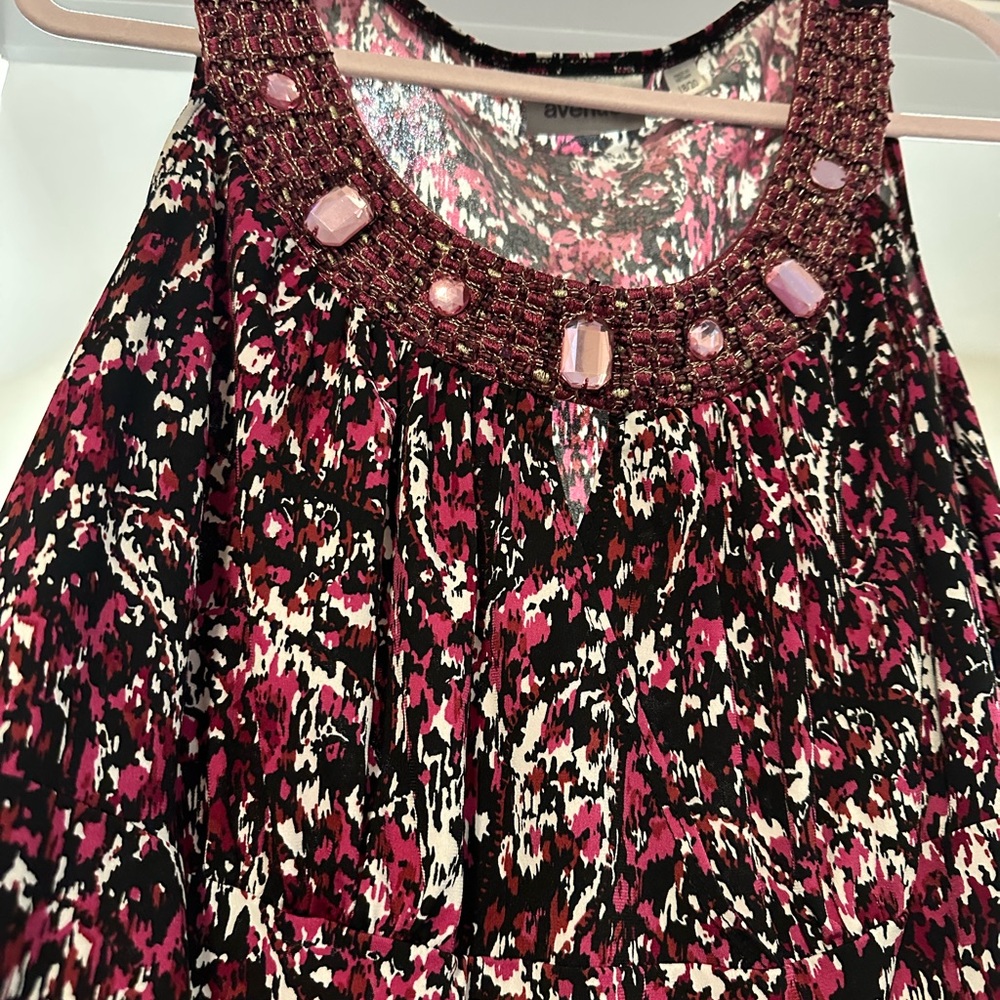 Avenue Pink and White Embellished Smocked Blouse